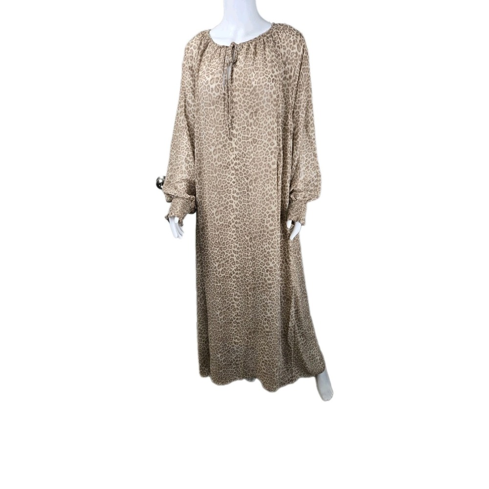 Torrid Blouson Sleeve Ruffle Neck Maxi Dress in Beige Tan leopard‎ print 3X Plus